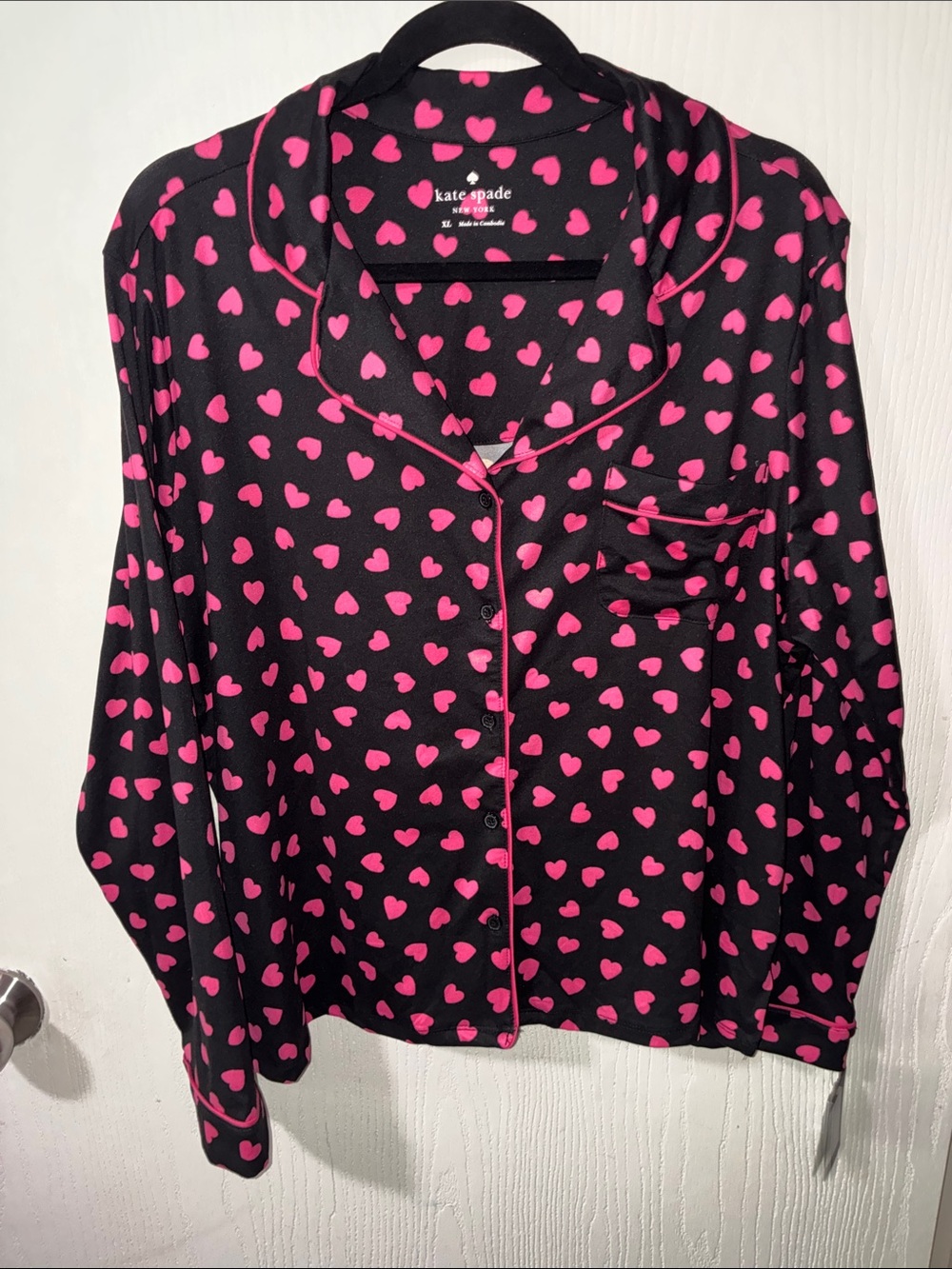 kate spade Black & Pink Heart-Print Button Pajama Top